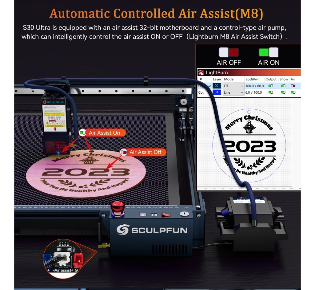 Sculpfun S30 Ultra 22w 60x60cm + Asistente Aire Automatico