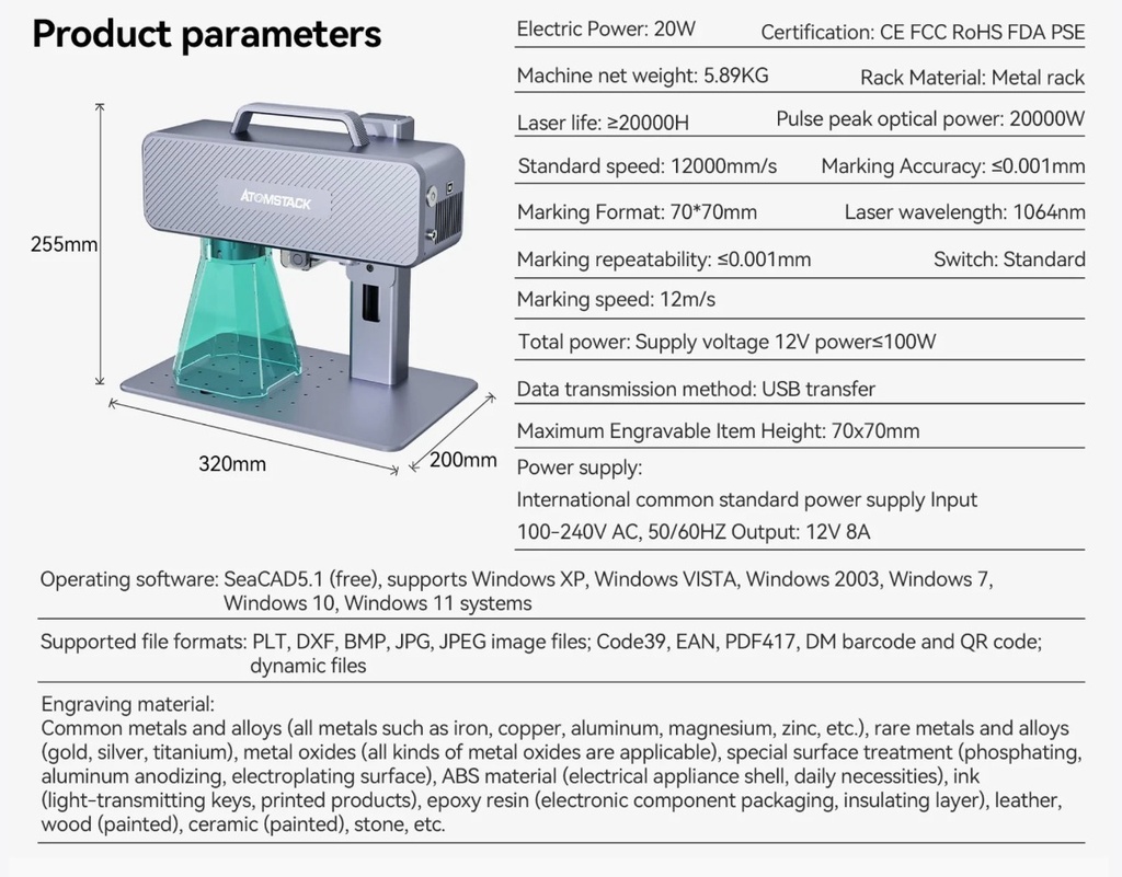 Atomstack M4 Laser De Fibra 2 En 1  Graba Metales/oro-plata
