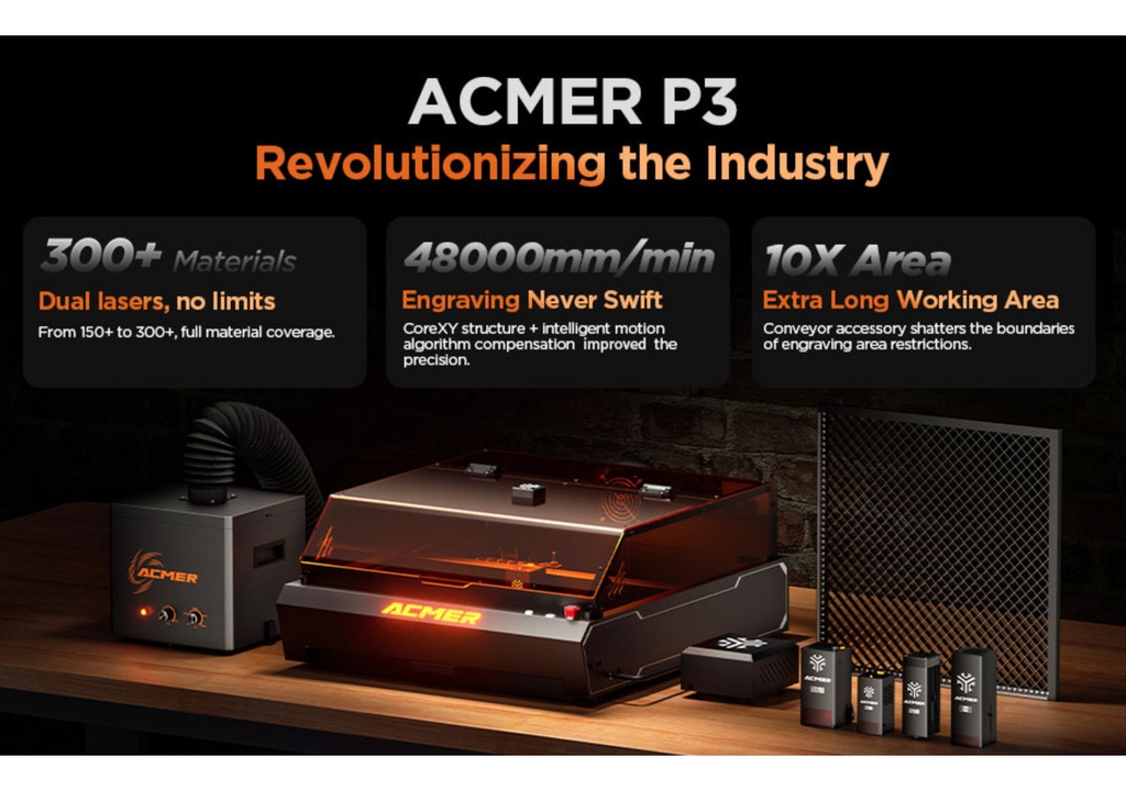 Cnc Laser Acmer P3 48w Cubierta+panal +aire+camara+rotativo
