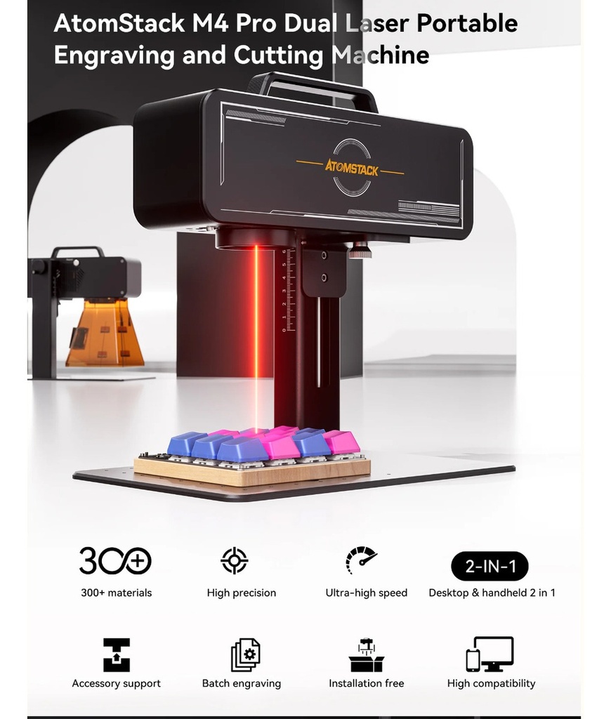 Atomstack M4 Pro -graba Metales Y Plasticos, Acepta Rotativo