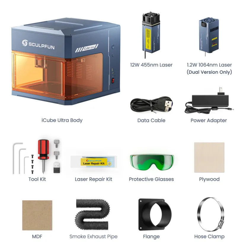 Laser Grabado Y Corte Sculpfun Icube Dual 12w + 1.2w infrarrojo