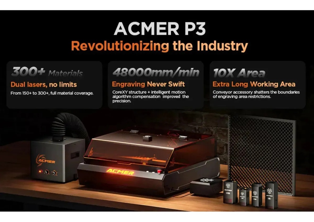 Cnc Laser Acmer P3 48w Cubierta+panal +aire+camara+rotativo
