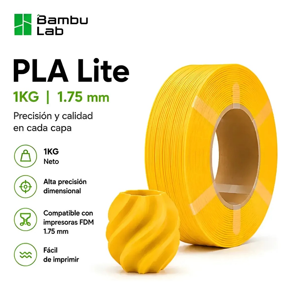 Filamento PLA Lite Verde 1kg Con Carrete Bambulab