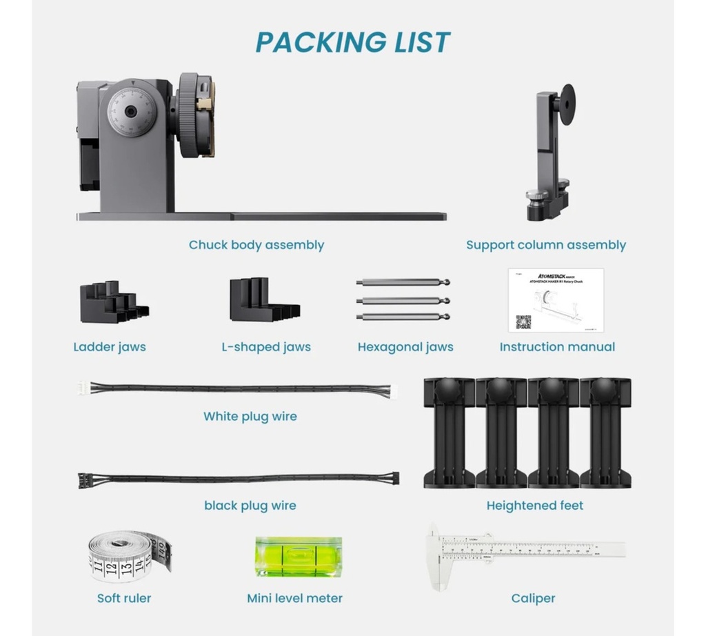 Rotativo Atomstack R1 Tipo Chuck, Mandril