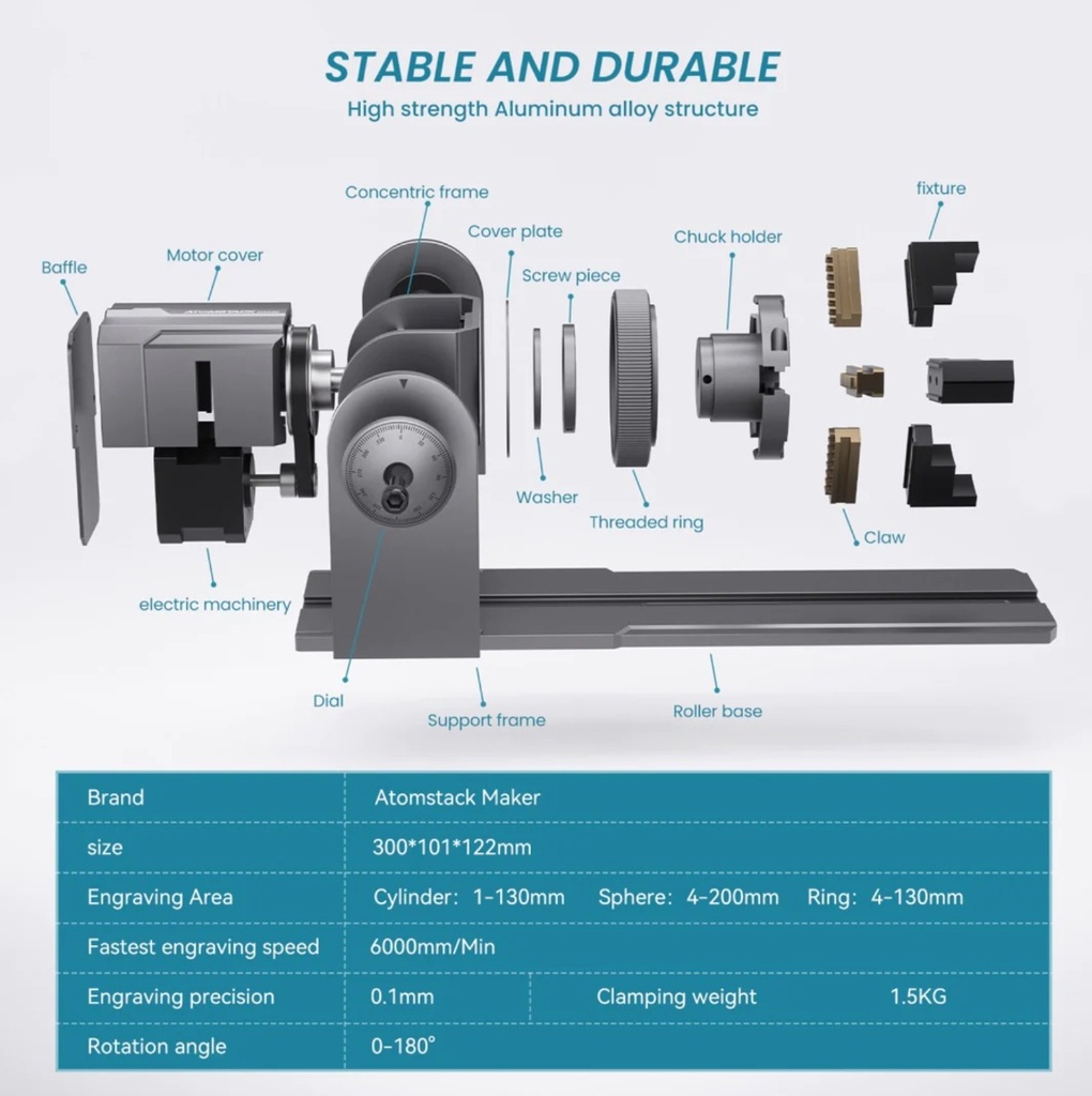 Rotativo Atomstack R1 Tipo Chuck, Mandril