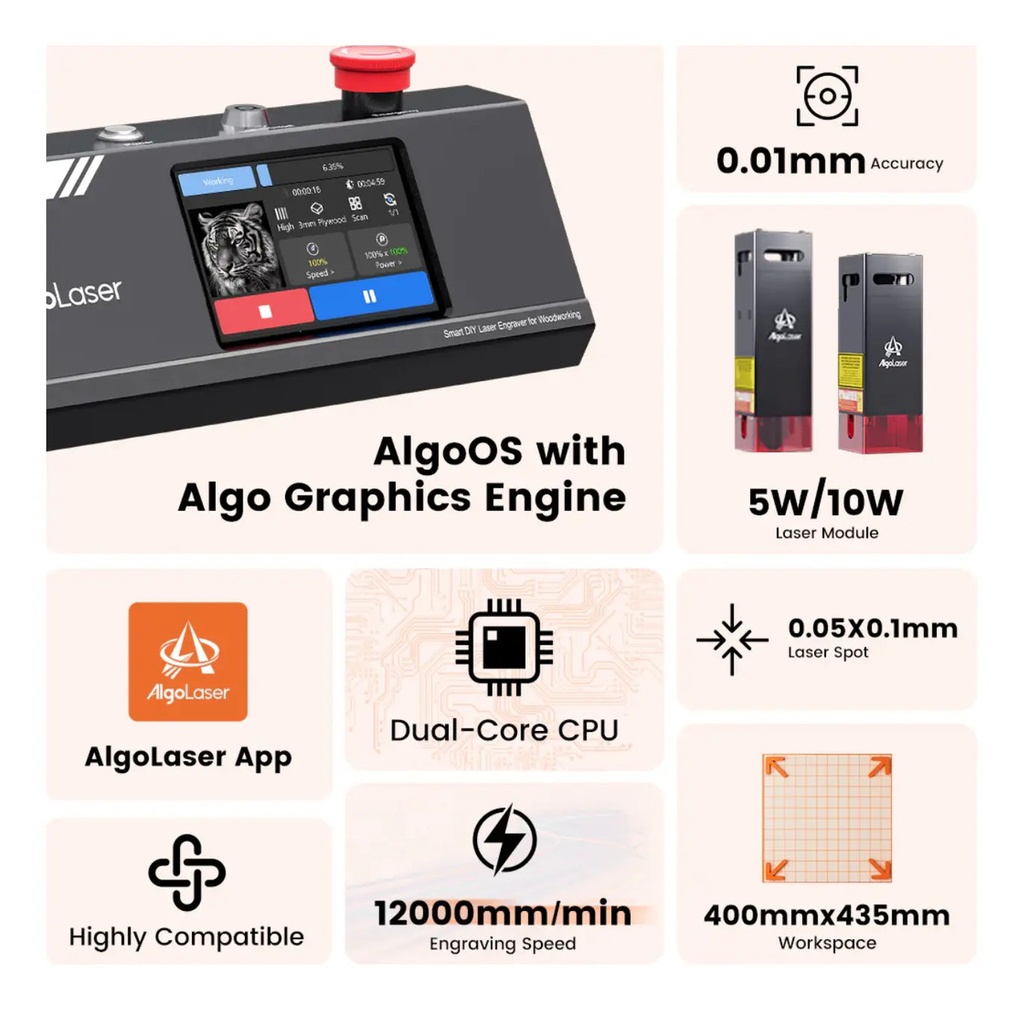 Algo Laser Diy Kit 10w Mk2 + Rotativo + Panel Abejas + Pies