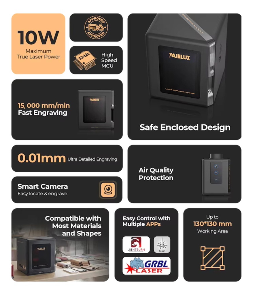 Maquina Laser Con Galvometro Wainlux K8 10w, Panal Y Cámara