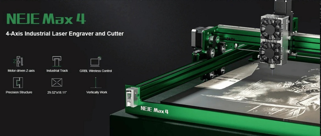 Neje 4 Max 20w 75x46 Cm +plotter+dibujo+rotativo+aire+pad