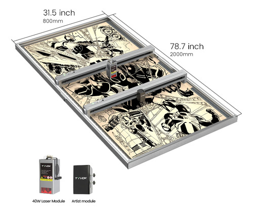 Cnc Corte Laser Tyvok Spider X1S Pro Dual X-axis Version 20W+40W+Modulo de artista+Pantalla Tactil 800*2000mm